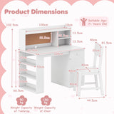 Kids Desk and Chair Set, Children Study Desk with Chair, Hutch & 3-Layer Side Shelf