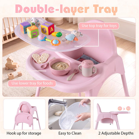 4-in-1 Baby High Chair Convertible Highchair with 2 Heights