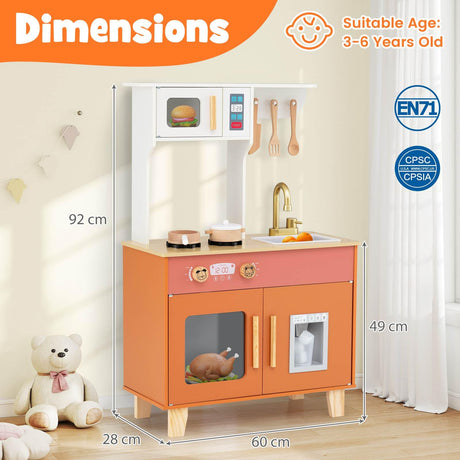 Kids Kitchen Playset, Wooden Pretend Play Kitchen
