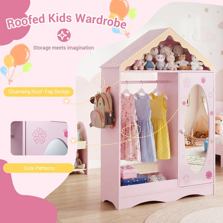HONEY JOY Kids Clothing Rack with Mirror, Children Dress Up Center
