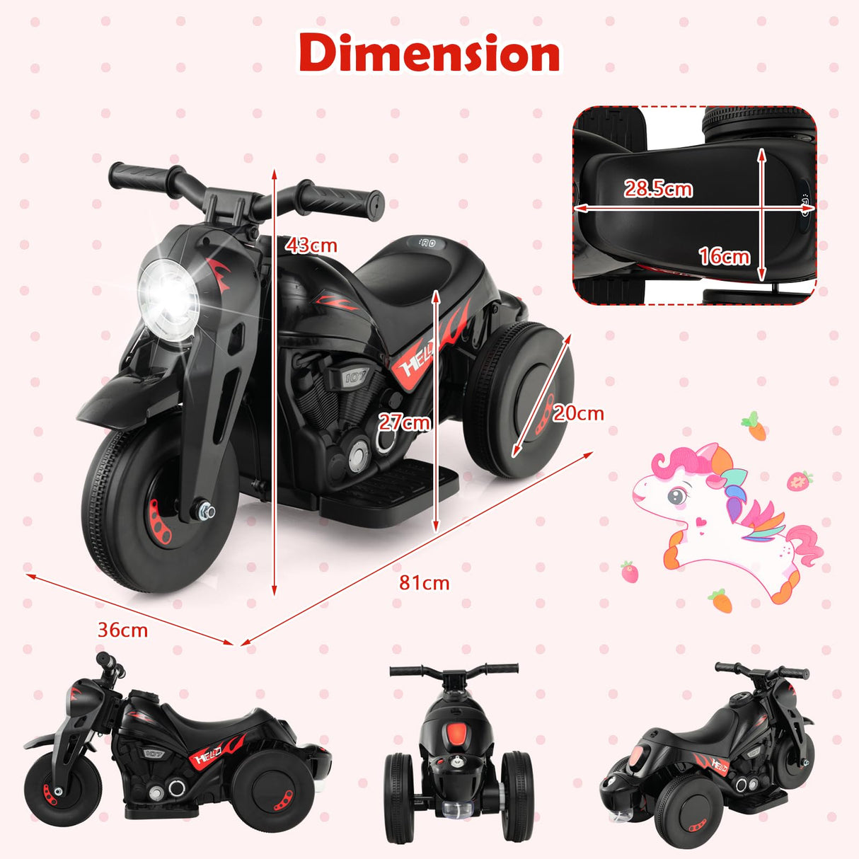 HONEY JOY Kids Motorcycle 6V Battery Powered Ride on Motorbike with Bubble Maker