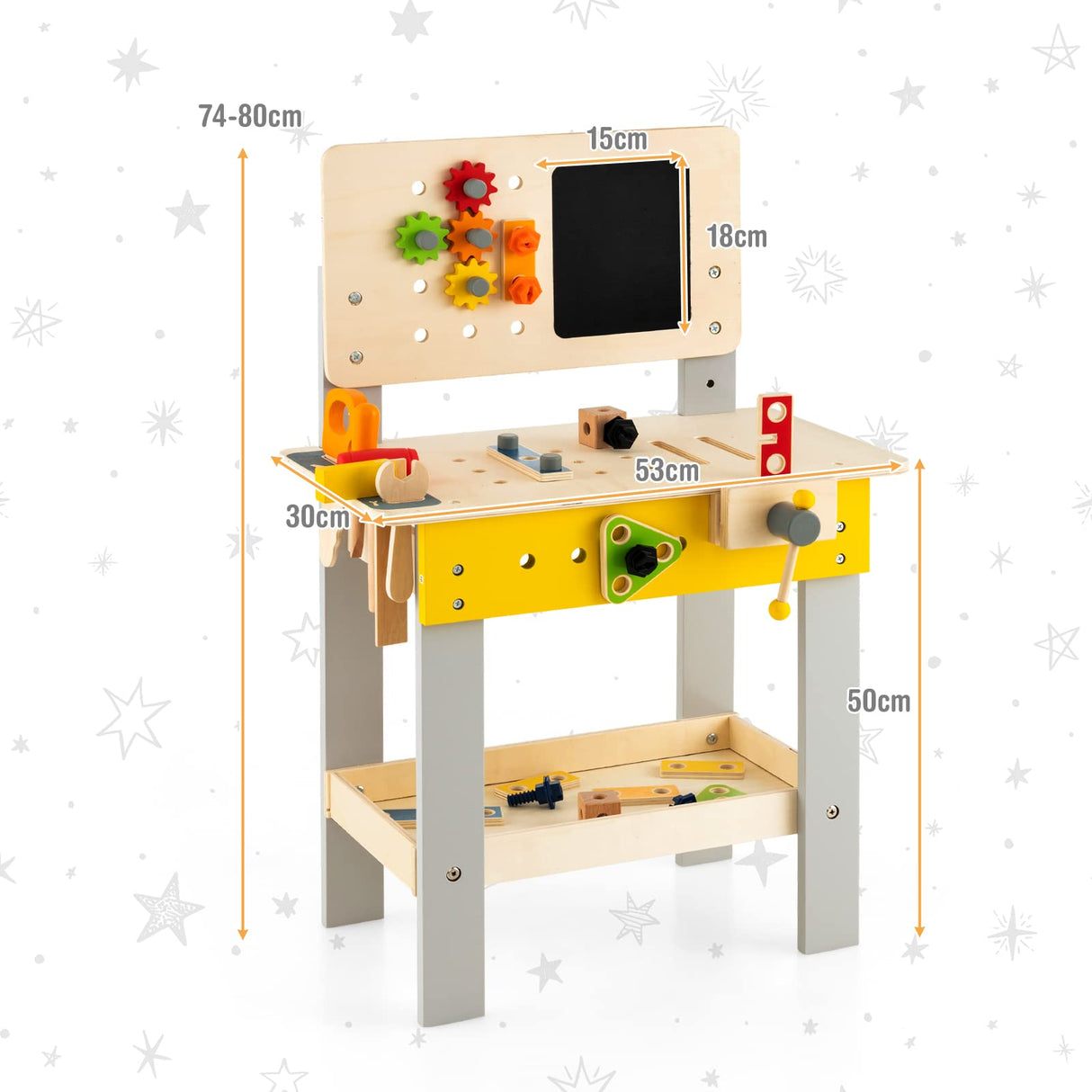 HONEY JOY Kids Wooden Tool Workbench Toy, Pretend Play Workbench Set for Children w/Blackboard