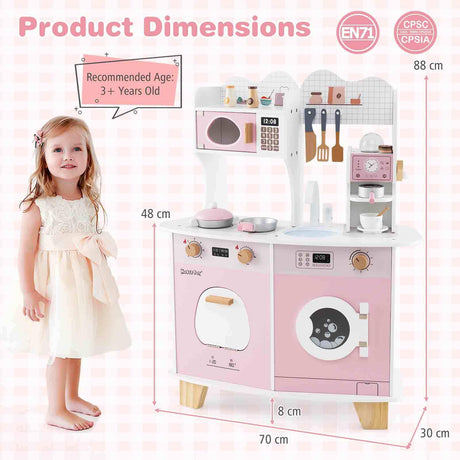 HONEY JOY All-in-1 Wooden Kids Kitchen Playset, Pretend Play Kitchen w/Coffee Maker