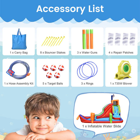 HONEY JOY Inflatable Waterslide, 6-in-1 Pirate Ship Bounce House