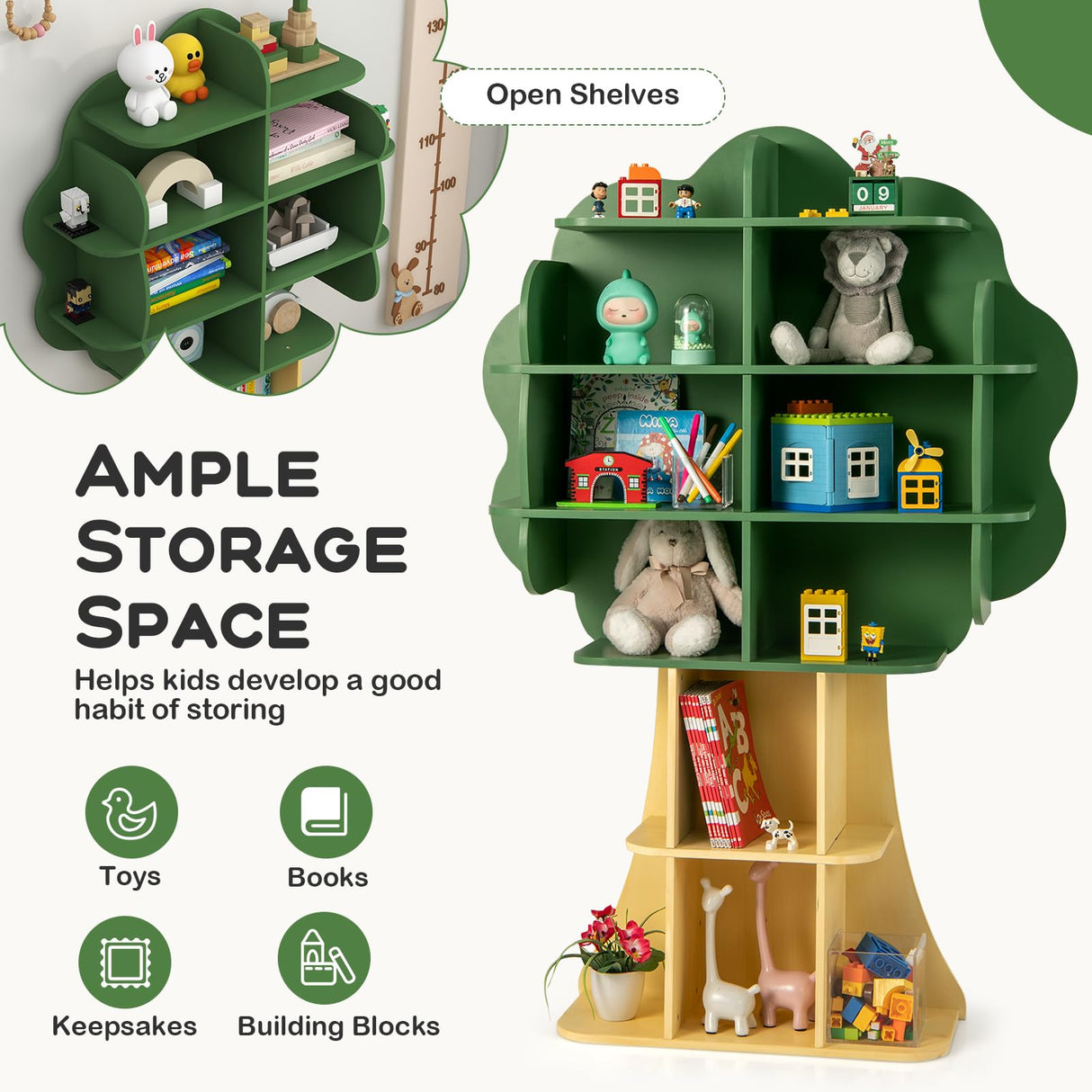 HONEY JOY Bookcase for Kids, 2-Tier Toy Storage Organizer with Open Storage Shelves