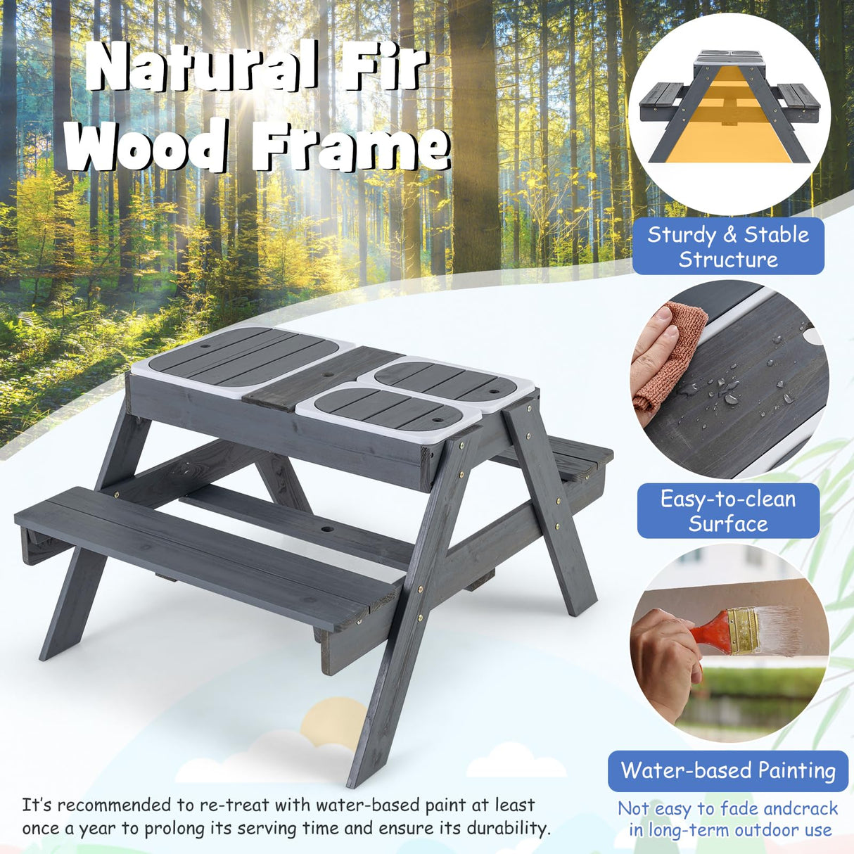 Kids 4-in-1 Sand and Water Table with Removable Boxes and Umbrella