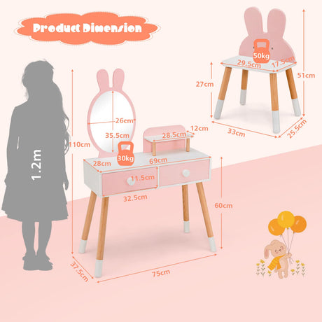 HONEY JOY Kids Vanity Table and Stool Set Makeup Dressing Desk w/Storage Shelf
