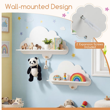 HONEY JOY 2 Pieces Floating Cloud Shelves, Wall Mounted Storage Display Rack