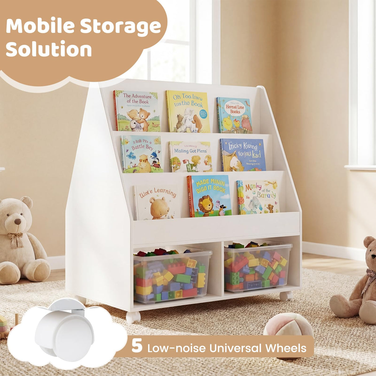 HONEY JOY Double-Sided Kids Bookshelf, Toddler Book Shelf