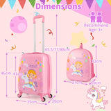 2 PCS Kids Luggage Set, 13" Travel Backpack and 16" Carry-on Suitcase with Spinner Wheels
