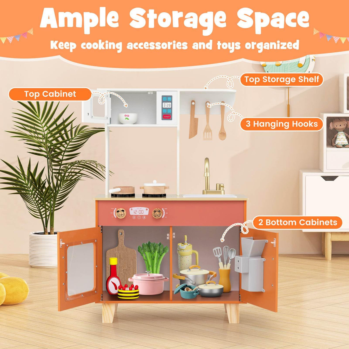 Kids Kitchen Playset, Wooden Pretend Play Kitchen