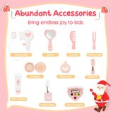 HONEY JOY Kids Vanity Set, Dressing Table w/Mirror and Stool, Accessories, Drawer, Wooden Princess Makeup Dressing Table(Heart-Shaped Mirror)