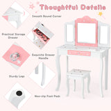 HONEY JOY Kids Pretend Play Vanity Set, 2-in-1 Wooden Princess Makeup Dressing Table w/Stool & Drawer