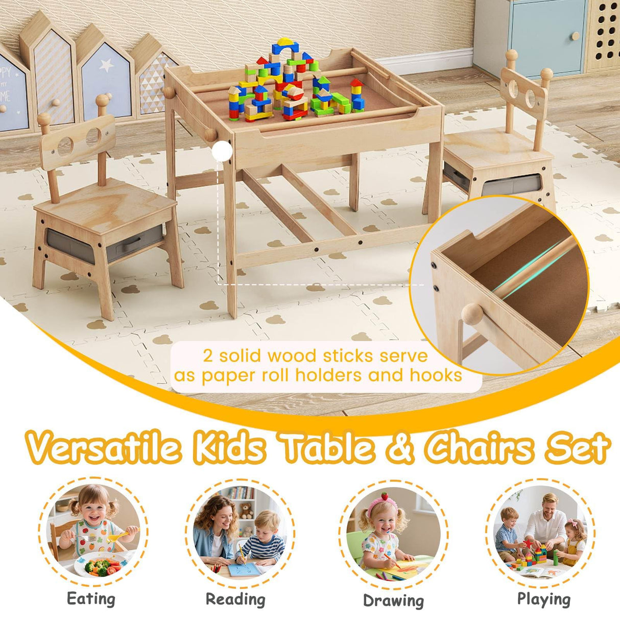 4-in-1 Kids Table and Chairs Set with Reversible Whiteboard for Arts Robot Style