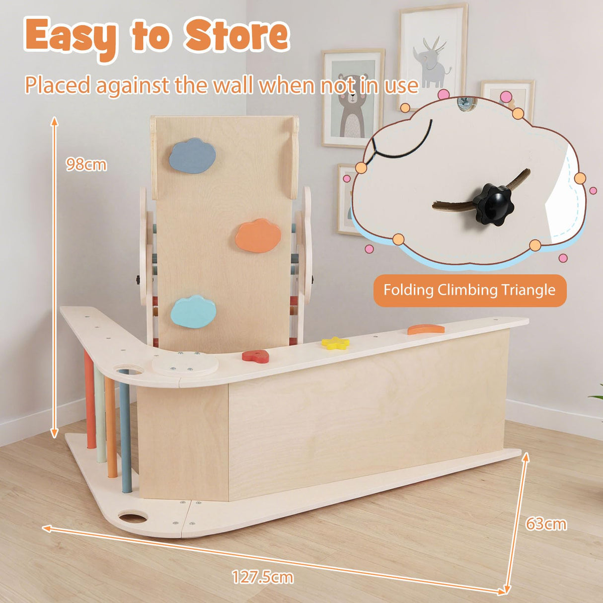 HONEY JOY Kids Triangle Climbing Set, Foldable Panda-Themed Wood Montessori Climbing Set