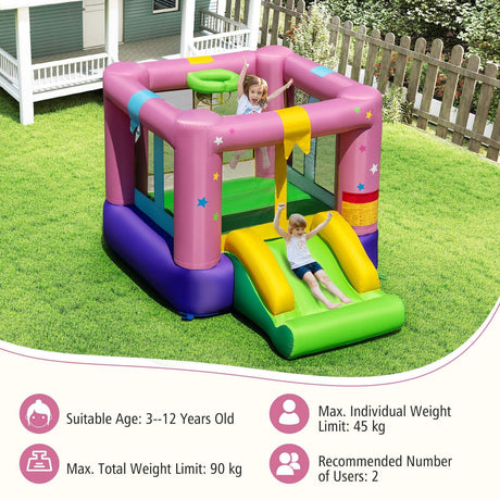 Inflatable Bounce House, Kids Bouncy Castle with Slide & Basketball Rim