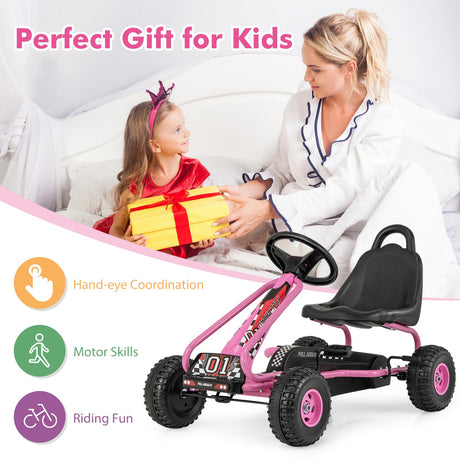 HONEY JOY Pedal Go Kart for Kids, 4 Wheel Pedal Powered Ride On