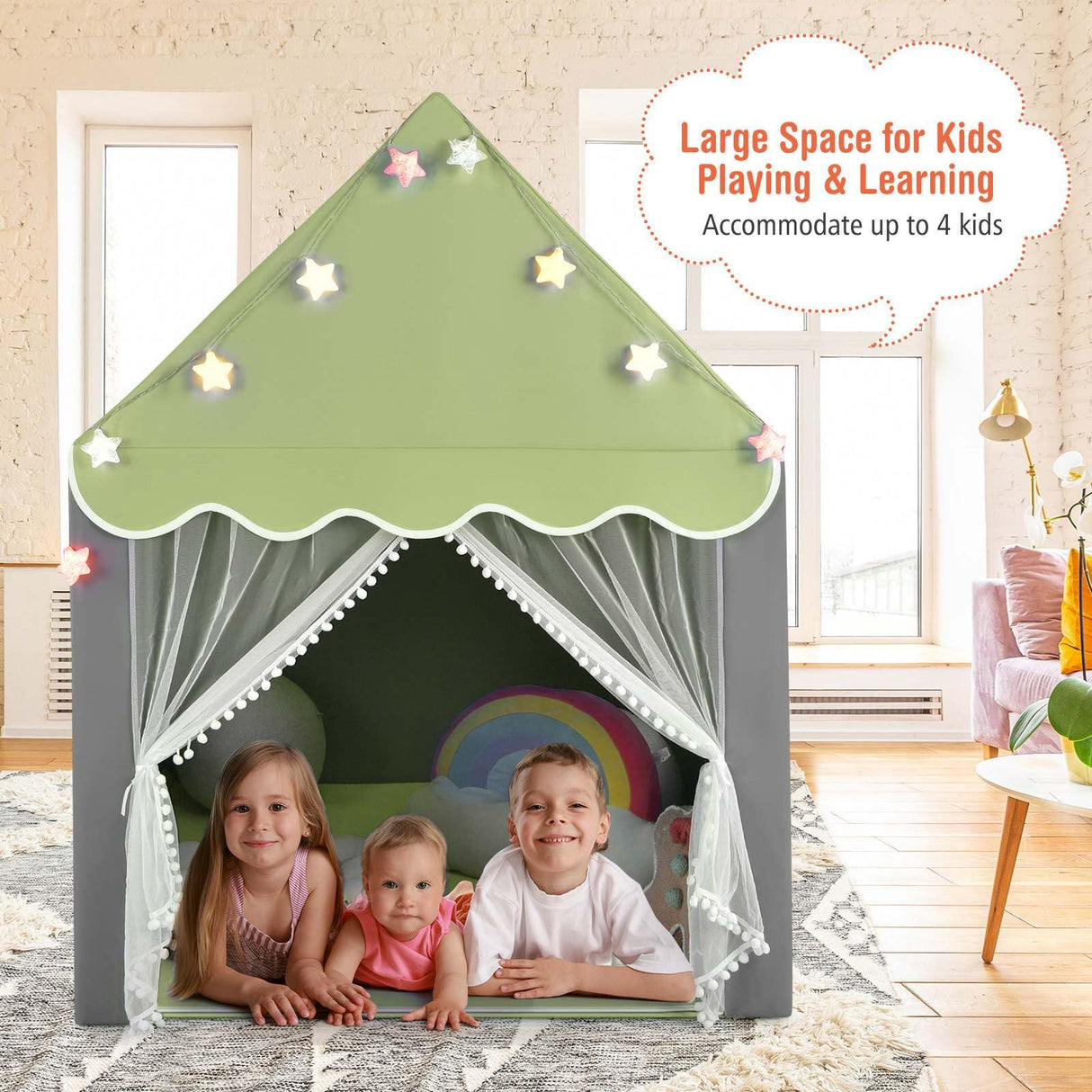HONEY JOY Kids Play Tent, Large Playhouse with Star Ornaments