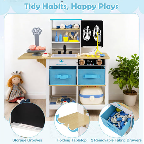 HONEY JOY Kids Play Doctor's Office w/Blackboard, Pet Scale, Faucet, Sink