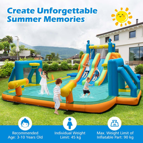 HONEY JOY Inflatable Water Slide, 19x17FT Large Waterslide Park w/Dual Long Slides & Climbing Walls