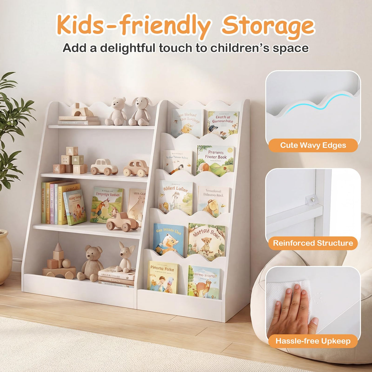 HONEY JOY Kids Bookshelf, Toddler Bookcase Toy Organizer