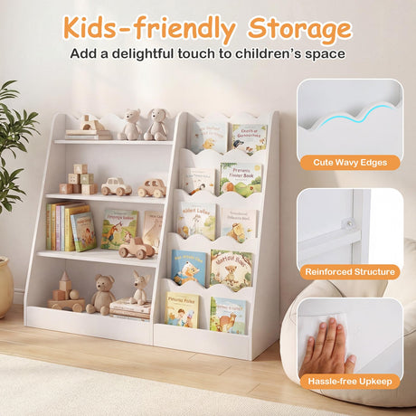 HONEY JOY Kids Bookshelf, Toddler Bookcase Toy Organizer