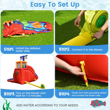 HONEY JOY Inflatable Waterslide, 6-in-1 Pirate Ship Bounce House