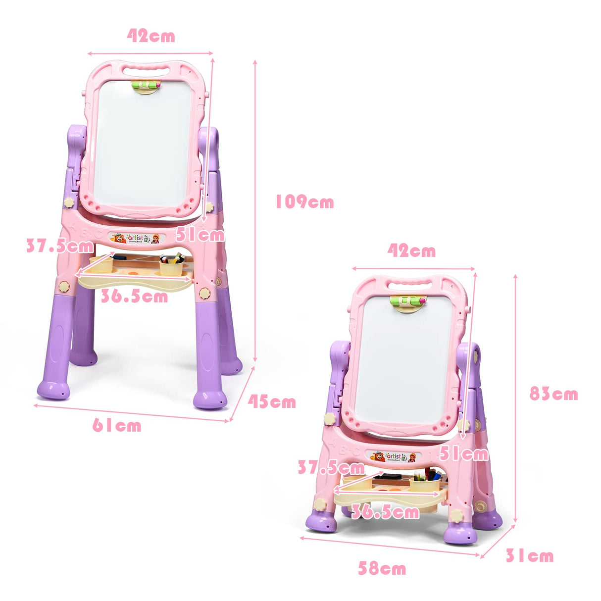 BABYJOY Art Easel for Kids, Height Adjustable 360° Rotate Double Sided Standing Art Drawing Board