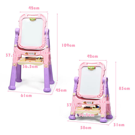 BABYJOY Art Easel for Kids, Height Adjustable 360° Rotate Double Sided Standing Art Drawing Board