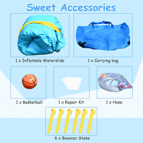 HONEY JOY Inflatable Water Slide, 6 in 1 Jumping Bounce House w/Climbing Wall, Splash Pool