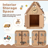HONEY JOY Kids Montessori Busy House Toy, Wooden Multi-Purpose Play House w/Interior Storage Space