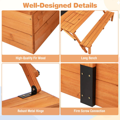 HONEY JOY Kids Wooden Sand Box w/Lid Cover, Outdoor Sand Pit for Children