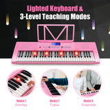 HONEY JOY 61 Key Piano Keyboard, Portable Electronic Keyboard Piano with Lighted Keys, LCD Screen (Pink)