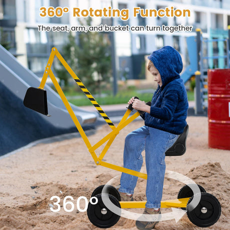 Sandbox Toy Digger w/ 2-Handed Controls & Flexible Shovel, 360° Rotatable Function & Ergonomic Backrest