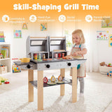 HONEY JOY Wooden Kids Barbecue Grill Playset, Kids Toy Grill with Abundant Grilling Tools