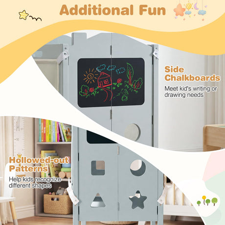 BABY JOY Foldable Toddler Tower with 3 Using Modes Step Stool Standing Kitchen Tower
