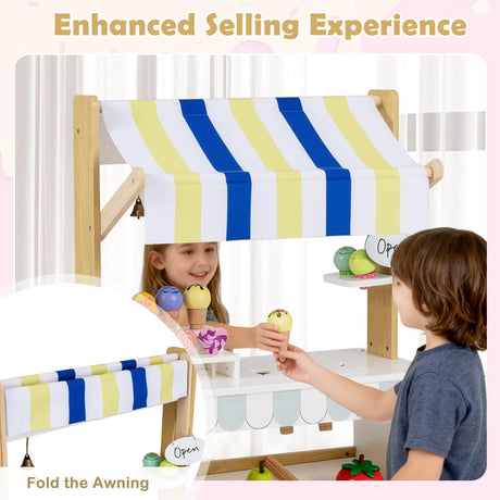 Wooden Ice Cream Cart for Kids, Pretend Play Set with Storage for 3+ Years Old