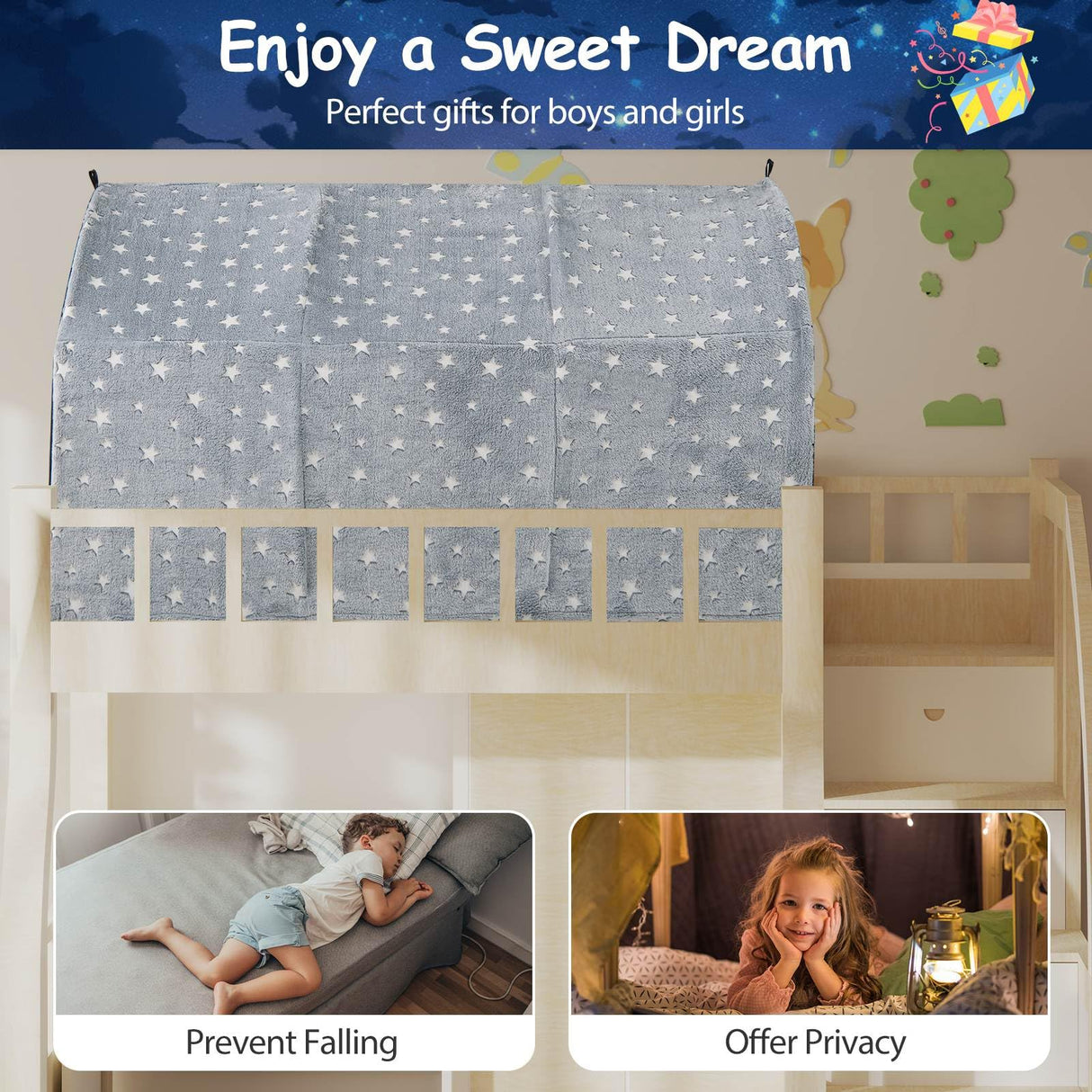 HONEY JOY Kids Dream Bed Tent, Magical Twin Bunk Bed Privacy Space
