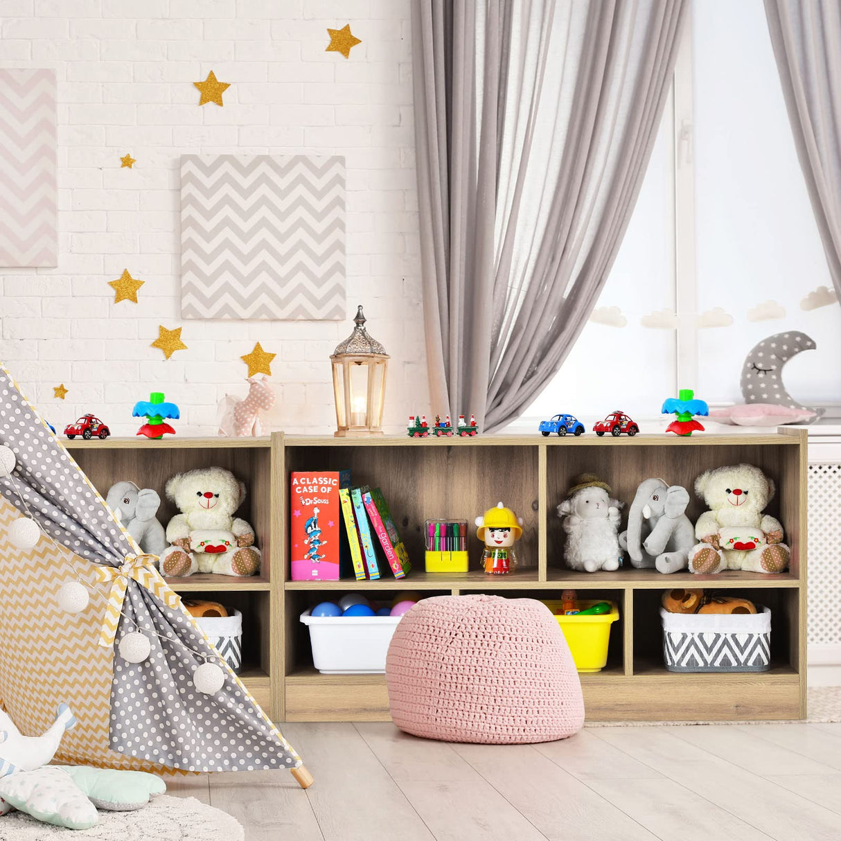 BABY JOY Kids Bookshelf & Toy Shelf, Storage Cabinet w/ 5 Compartments for Organizing Toys, Dolls