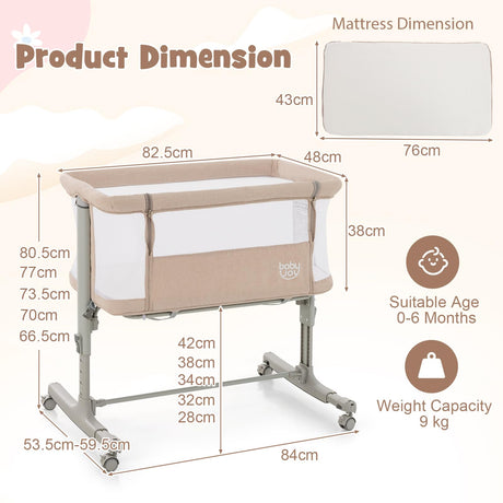 BABY JOY 3 in 1 Baby Bedside Bassinet Baby Cot with Mattress & 5 Adjustable Height