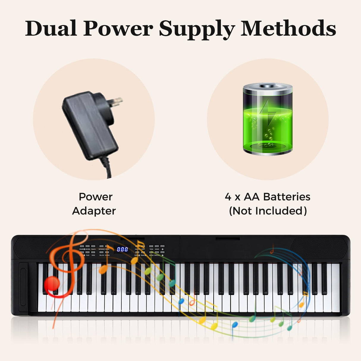 61-Key Foldable Piano Keyboard, Full-size Electronic Keyboard w/MIDI & Split Function