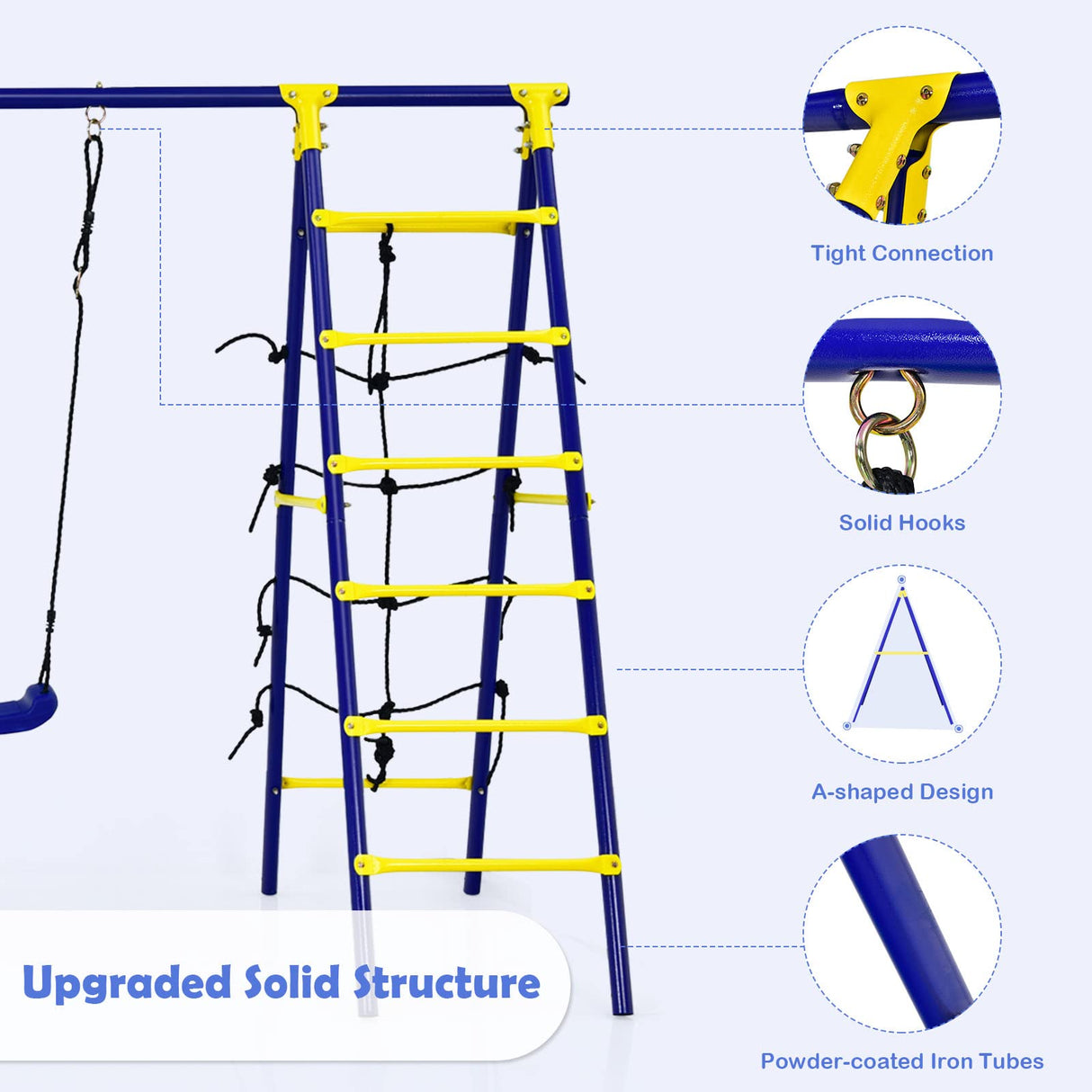 HONEY JOY 5-in-1 Metal Climb and Swing Set with 2 Tree Swings, Climbing Ladder