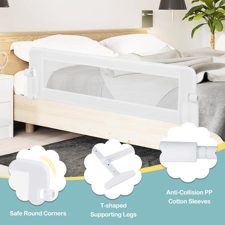 152 x 42 cm Swing Down Baby Bed Guard Rail, White - Baby Joy