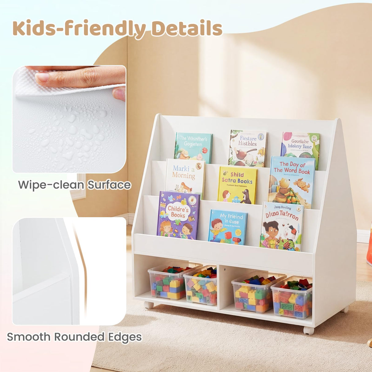 HONEY JOY Double-Sided Kids Bookshelf, Toddler Book Shelf