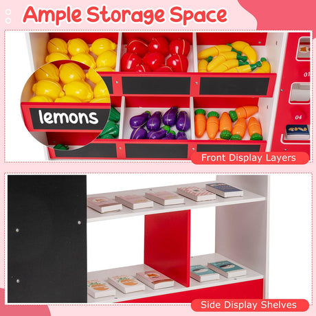 Kids Grocery Store Playset, Wooden Pretend Play Supermarket w/Shopping Cart