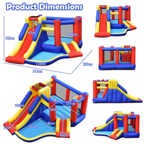HONEY JOY Inflatable Bounce House with Large Jumping Area, Dual Slide, Ball Pit, Climb Wall, Basketball Hoop