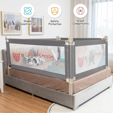 176CM Toddler Bedrail, 72.5-101.5 CM Extra Tall Bed Guardrail w/Anti-Collision Cotton