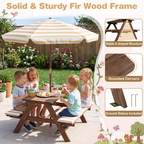 HONEY JOY Kids Picnic Table with Bench, Fir Wood Toddler Outdoor Table Set