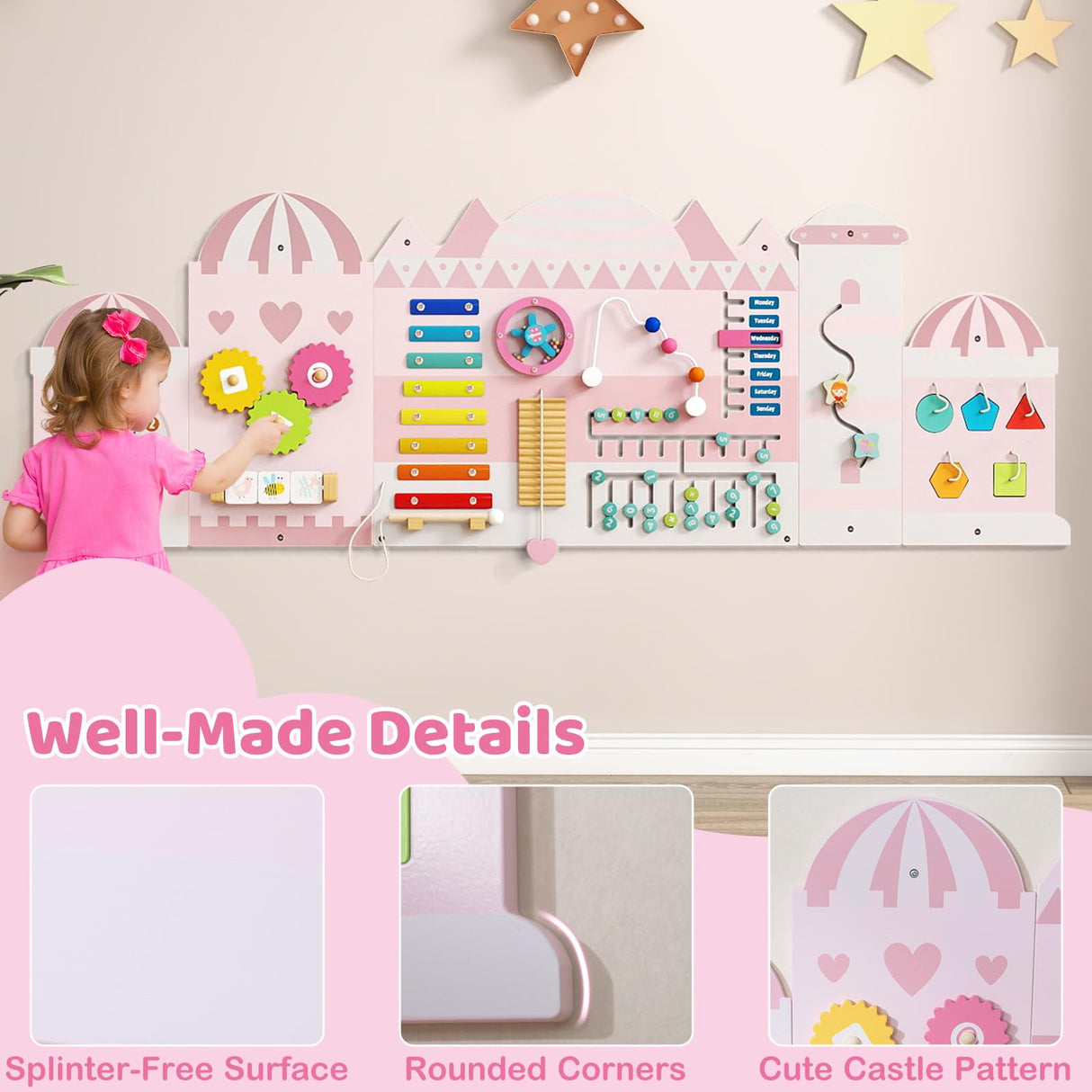 Castle Activity Wall Busy Board Panels 11-in-1 Montessori Wooden Sensory Board