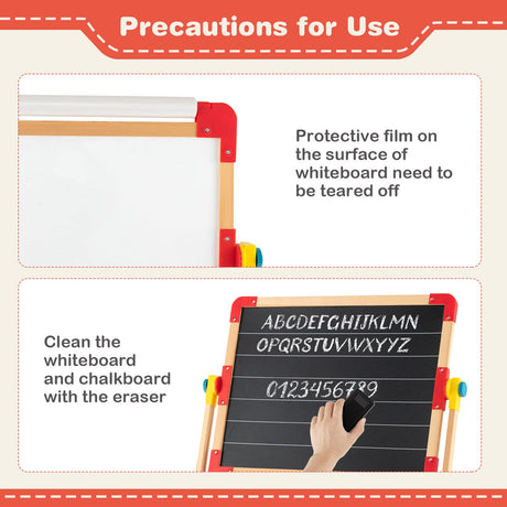 BABY JOY Kids Art Easel, 3 in 1 Wooden Art Easel for Toddlers w/Whiteboard, Chalkboard, Paper Roll